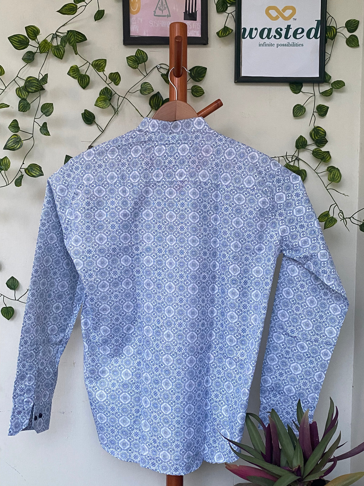 Blue White Geometric Print Shirt