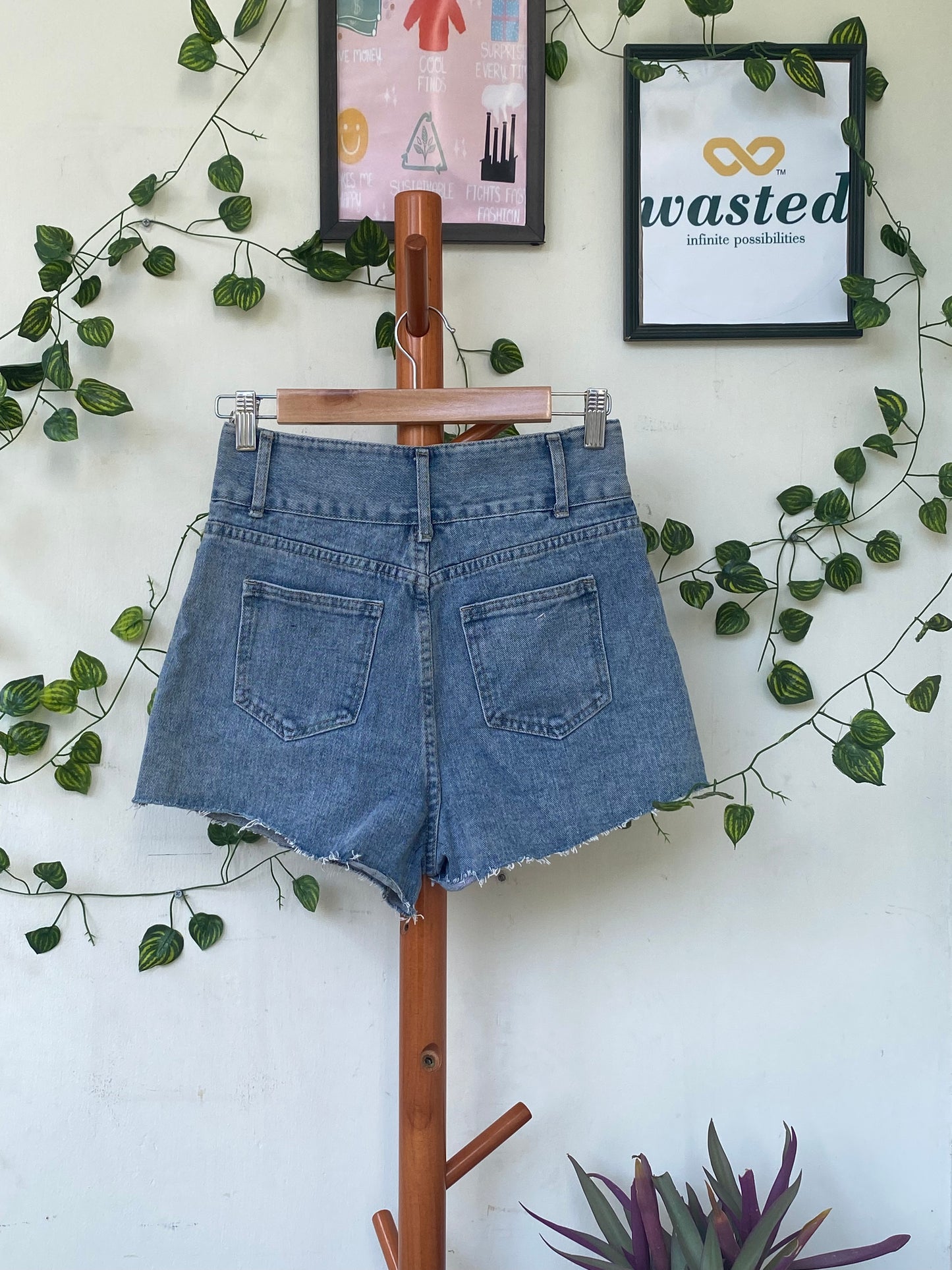 Blue Denim Frayed Shorts