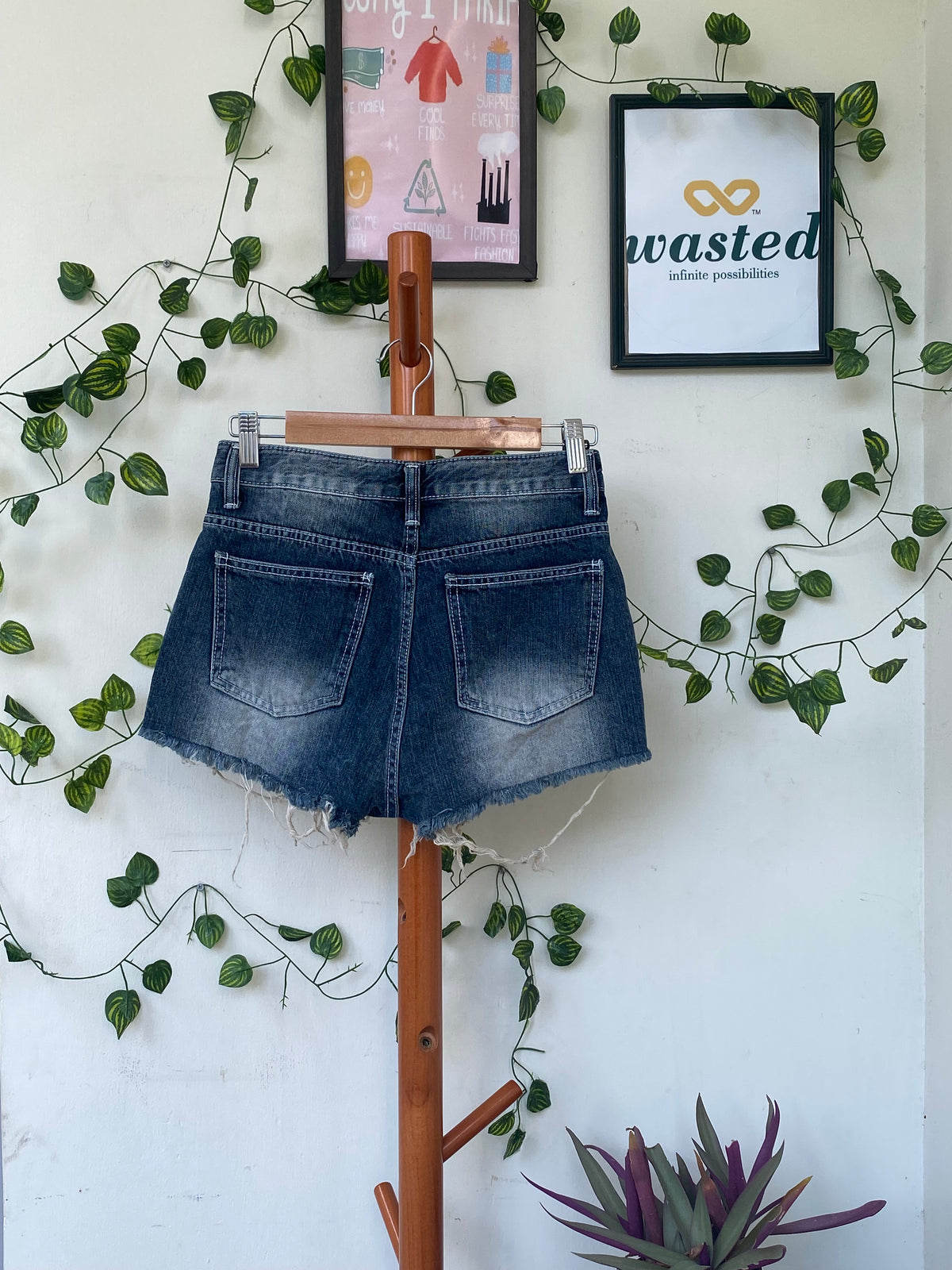 S Cotton Distressed Denim Shorts