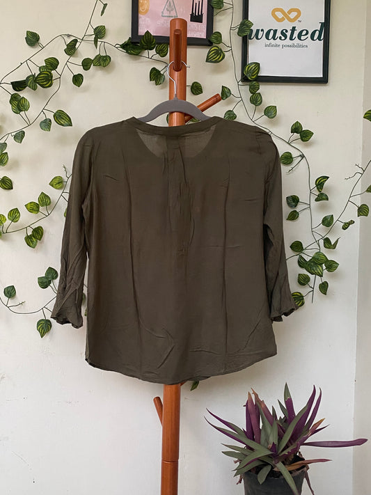 Annabelle Olive Flared Sleeve Top