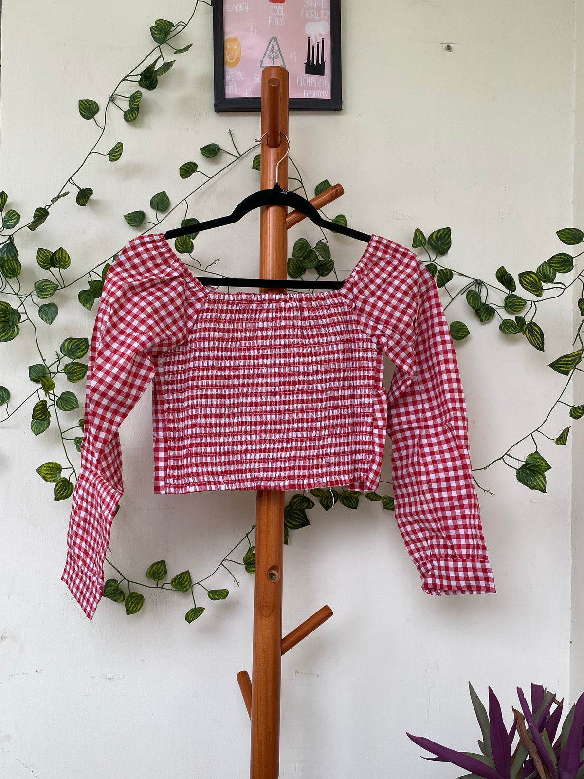 Red Gingham Smocked Crop Top