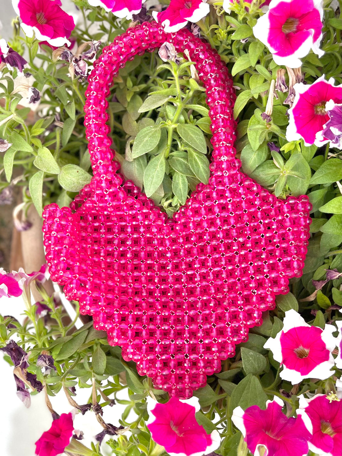 Pink Heart-Shaped Beaded Handbag