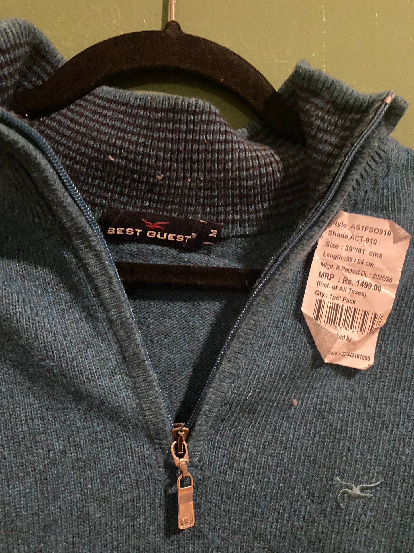 Solid Teal Zip Sweater