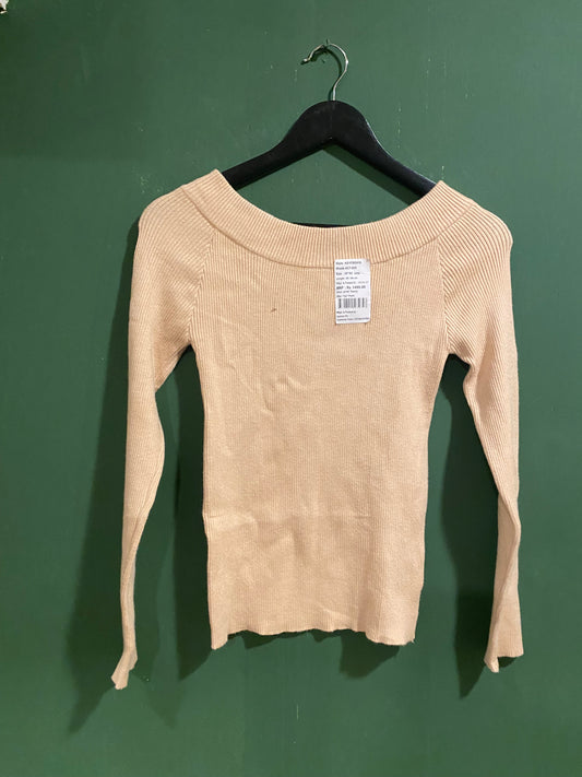 Beige Ribbed Slim Fit Top