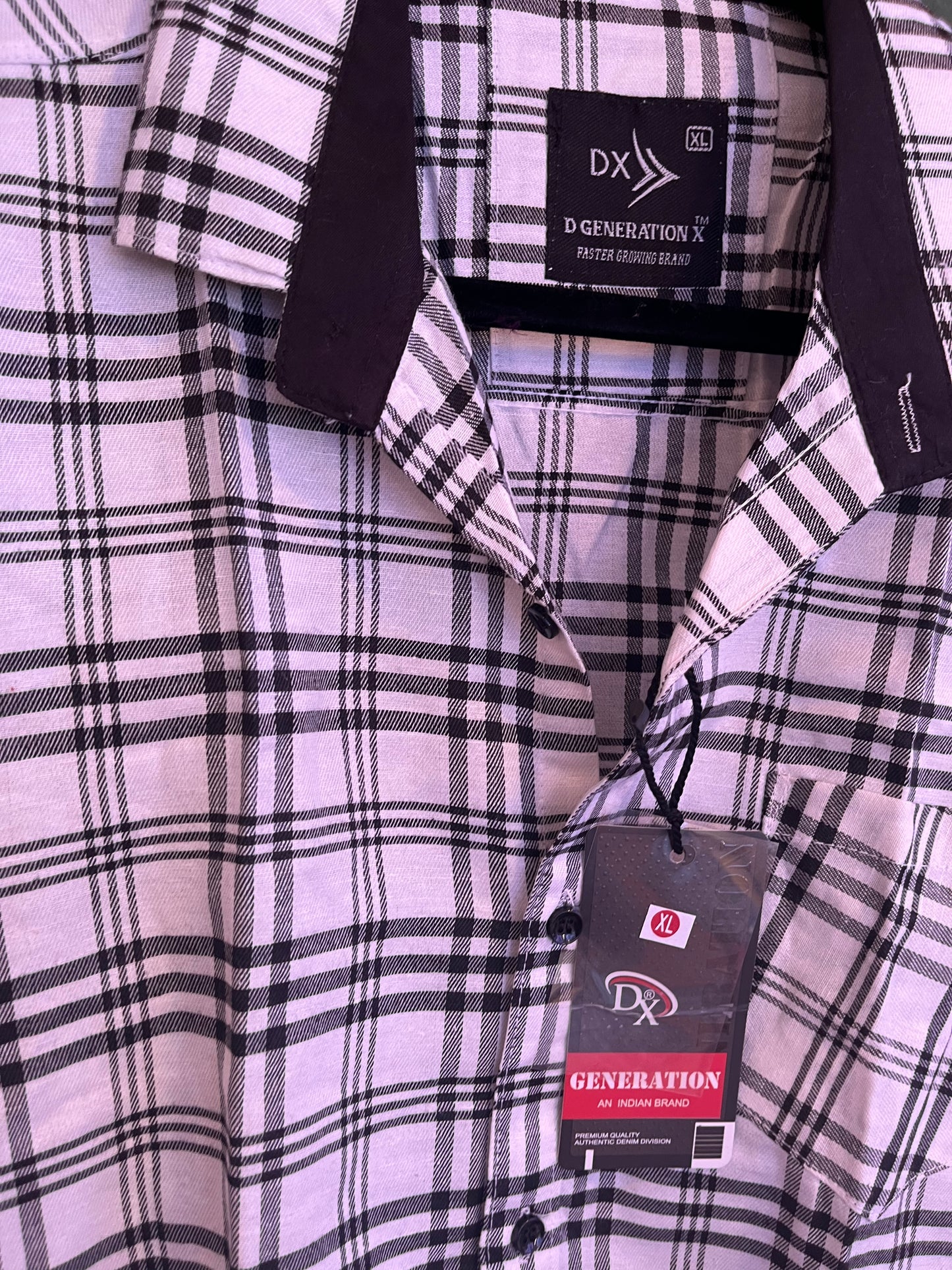 Men's Black and White Plaid Shirt