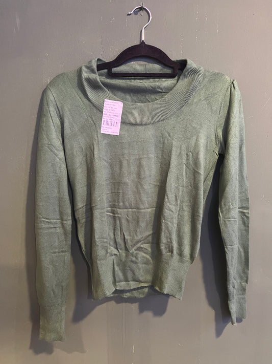 Sage Green Puff-Sleeve Knit Top