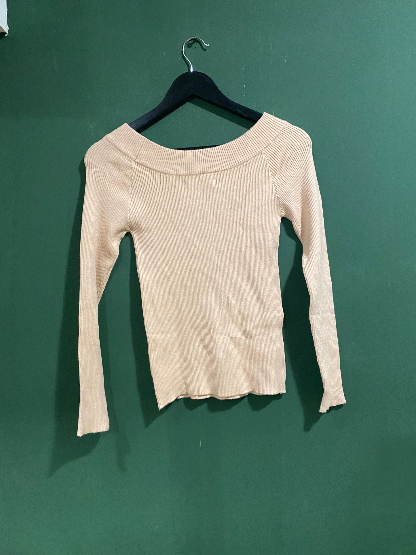 Beige Ribbed Slim Fit Top