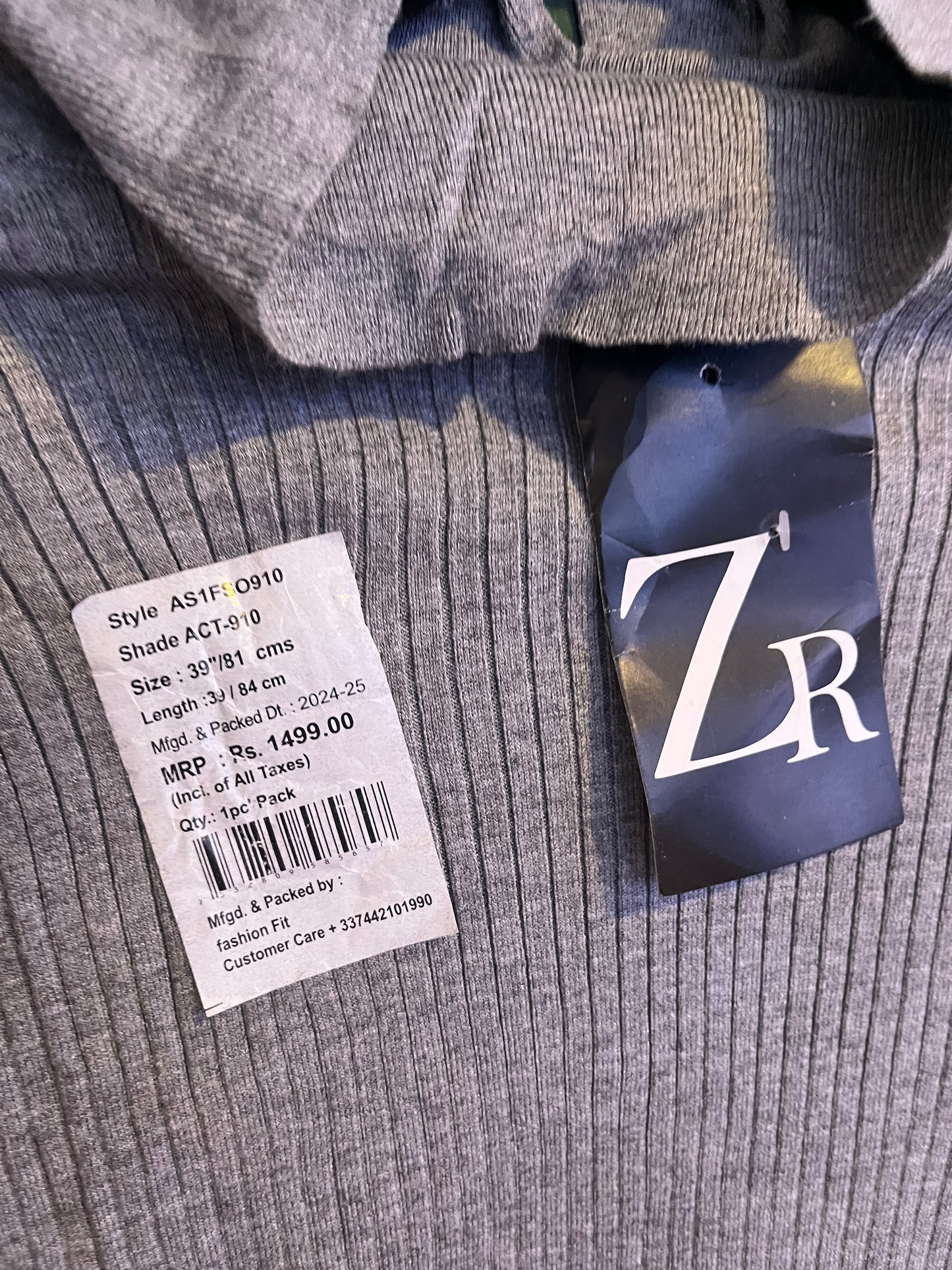 Grey Ribbed Turtleneck Top (Women)