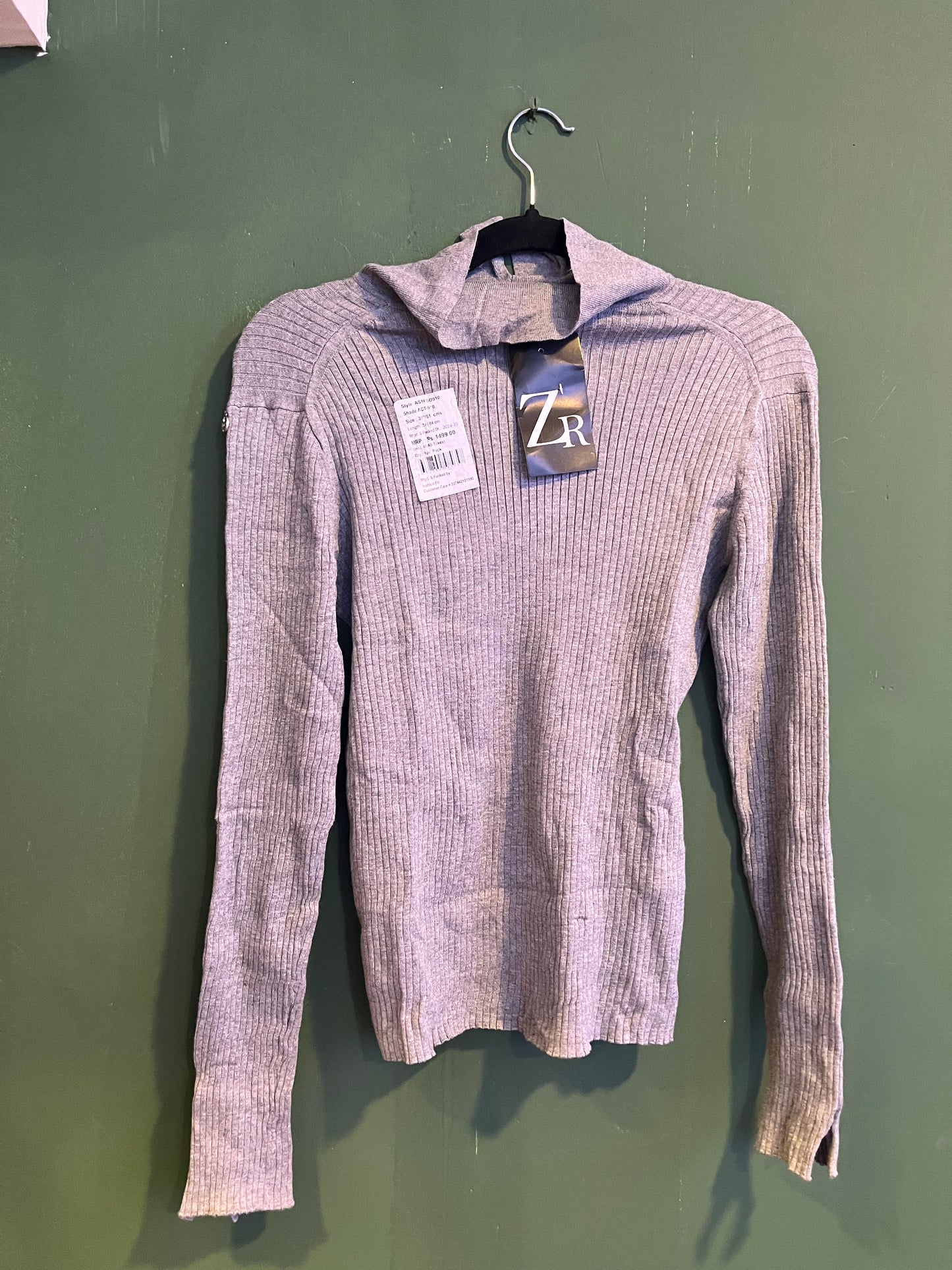 Grey Ribbed Turtleneck Top (Women)