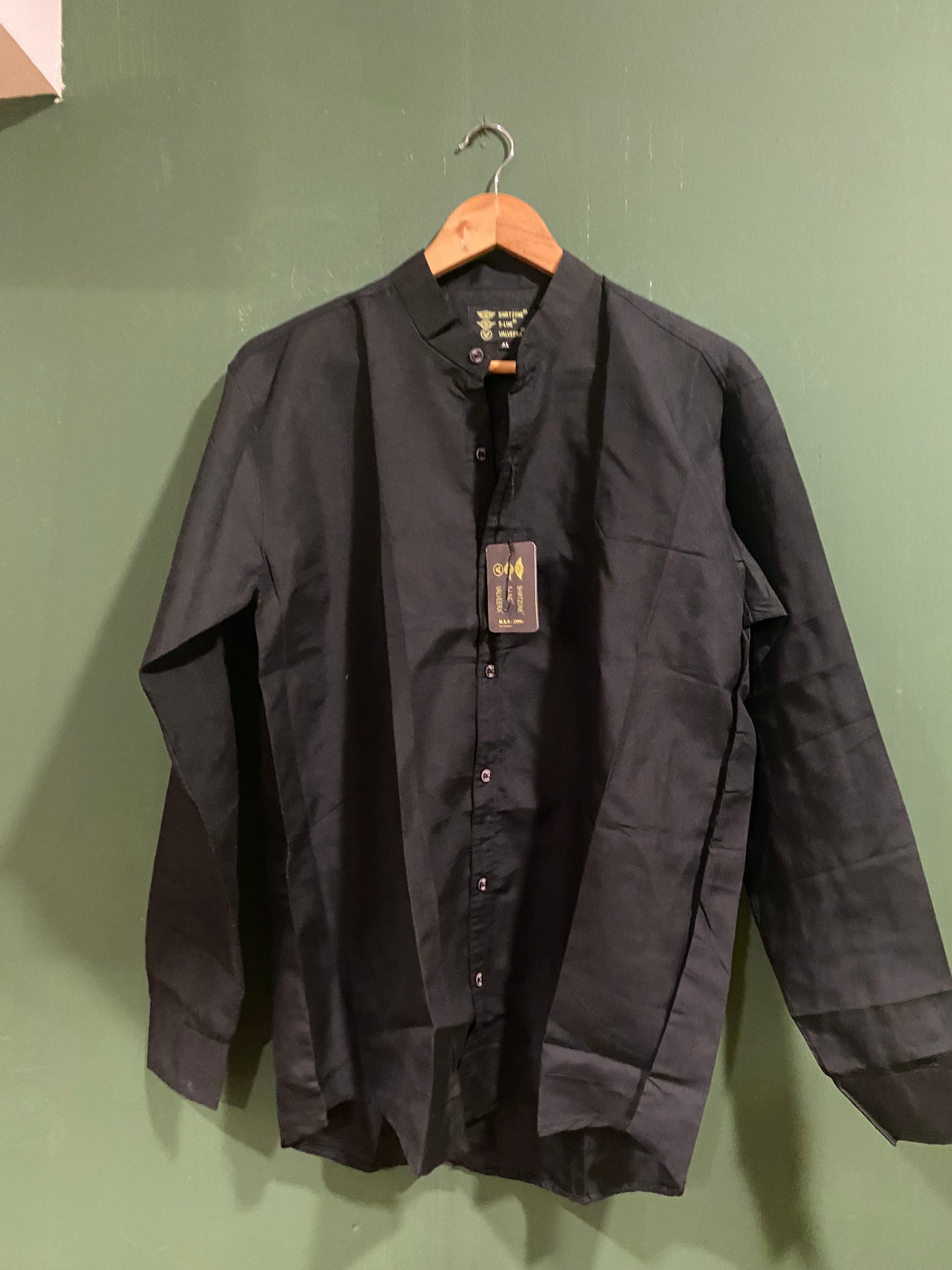 Black Mandarin Collar Shirt