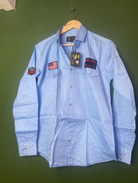 Sky blue patch shirt