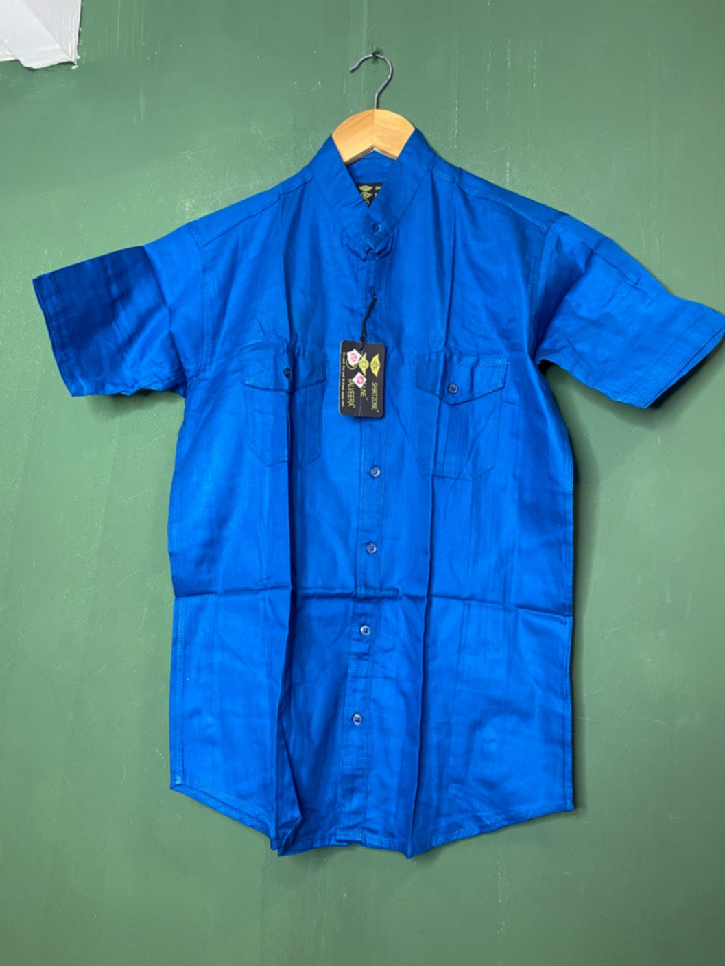 Solid bright blue casual shirt