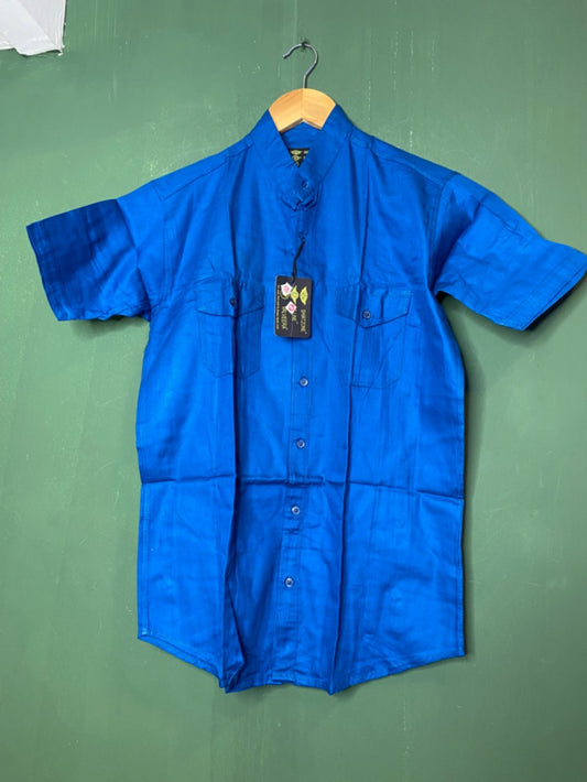 Solid bright blue casual shirt