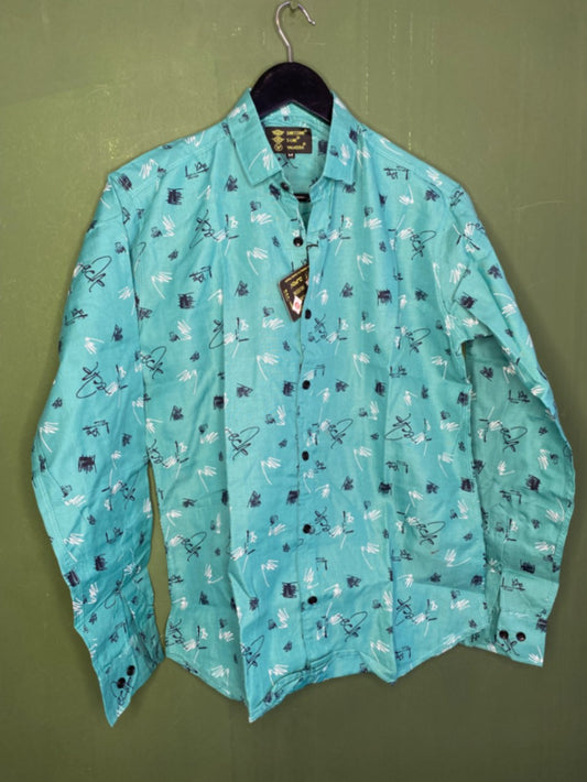Teal Printed Casual Shirt