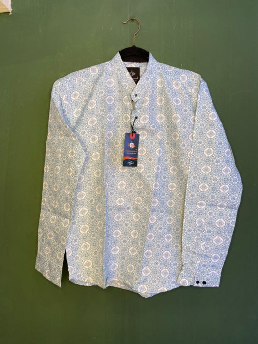 Mint Pattern Casual Blue Shirt