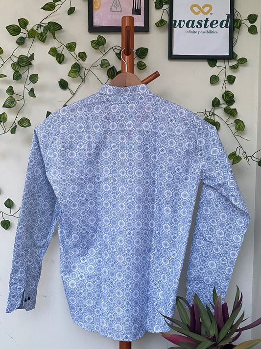 Blue White Geometric Print Shirt