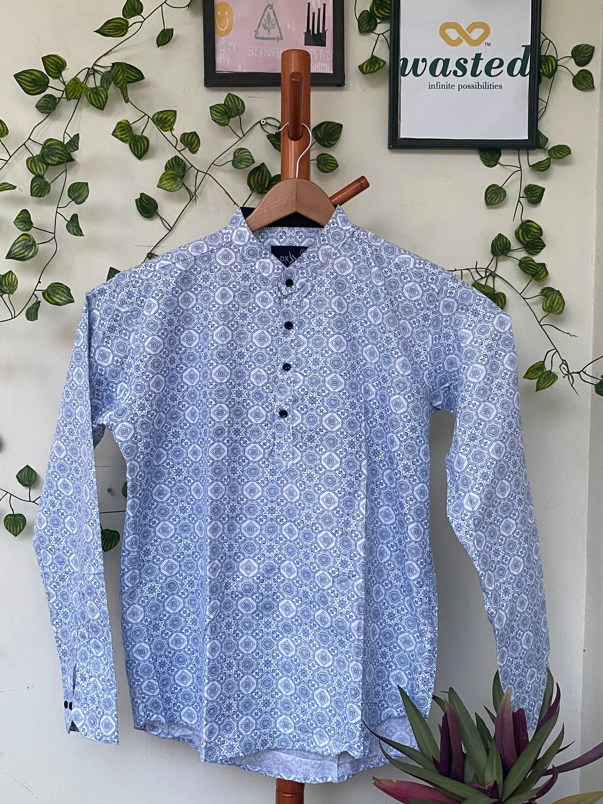 Blue White Geometric Print Shirt