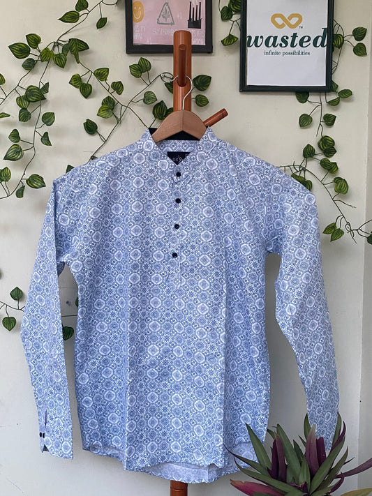 Blue White Geometric Print Shirt