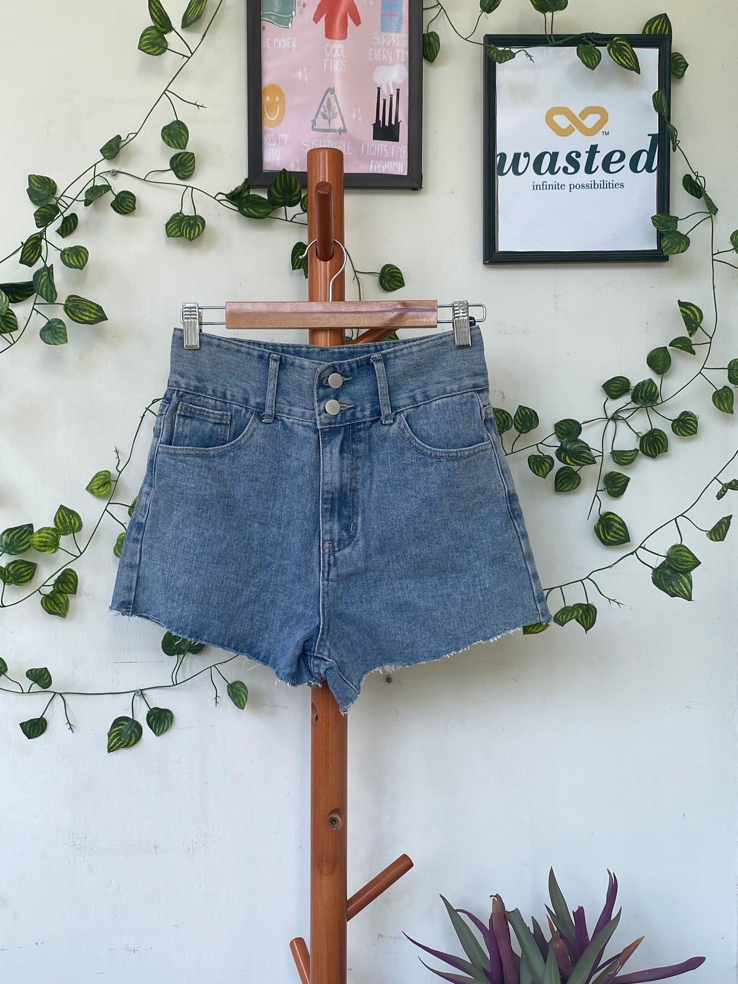 Blue Denim Frayed Shorts