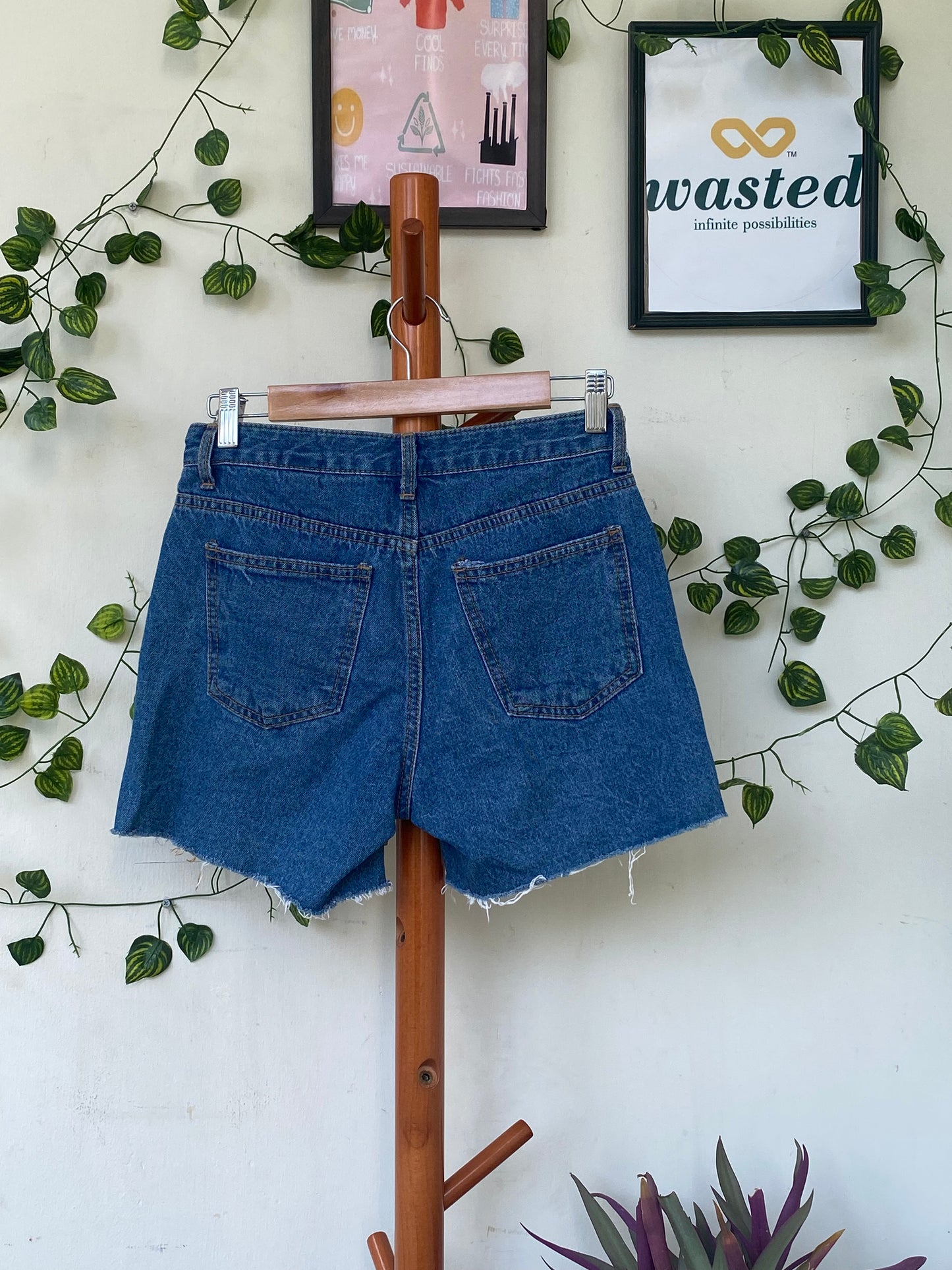 Kochi Blue Denim Frayed Shorts