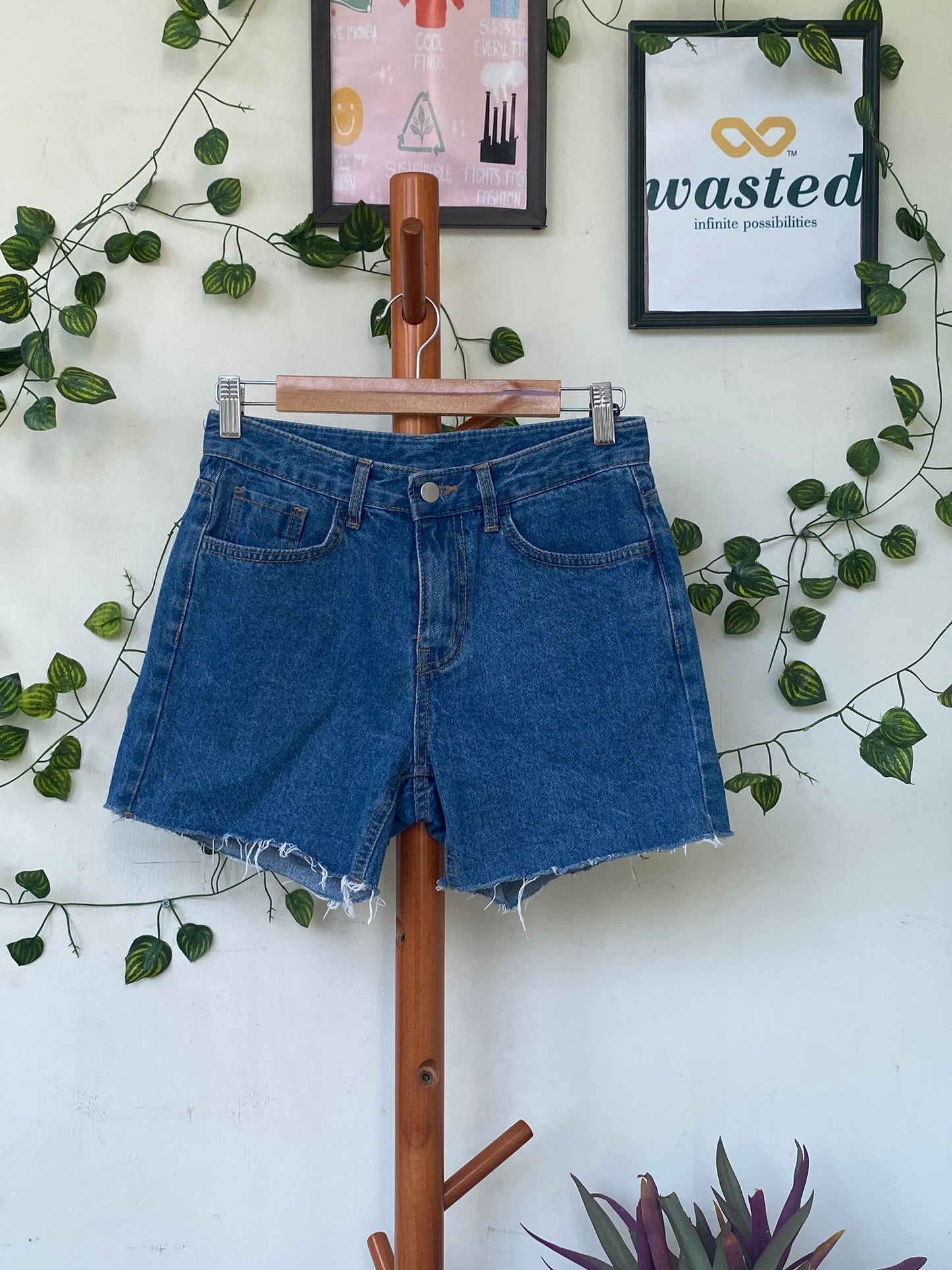 Kochi Blue Denim Frayed Shorts