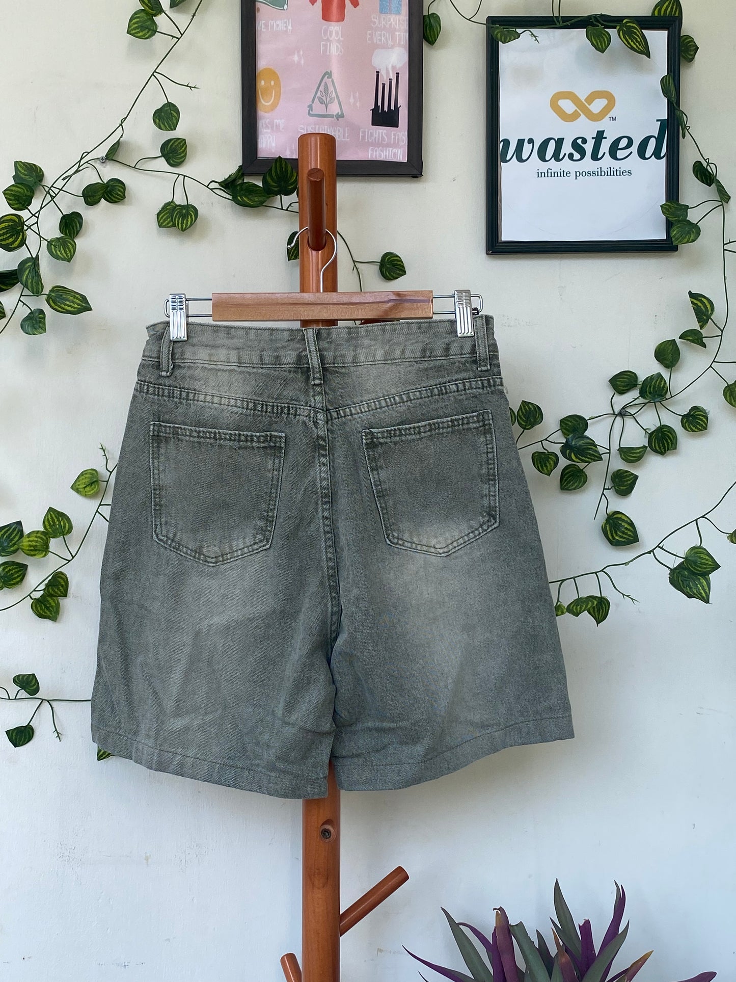 Grey Denim Drawstring Shorts