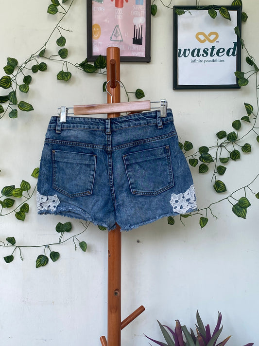Amisu Blue Lace Denim Shorts