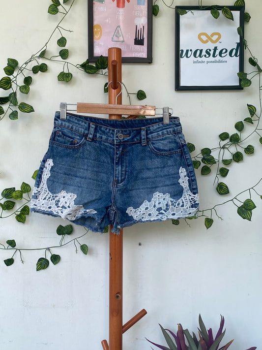 Amisu Blue Lace Denim Shorts