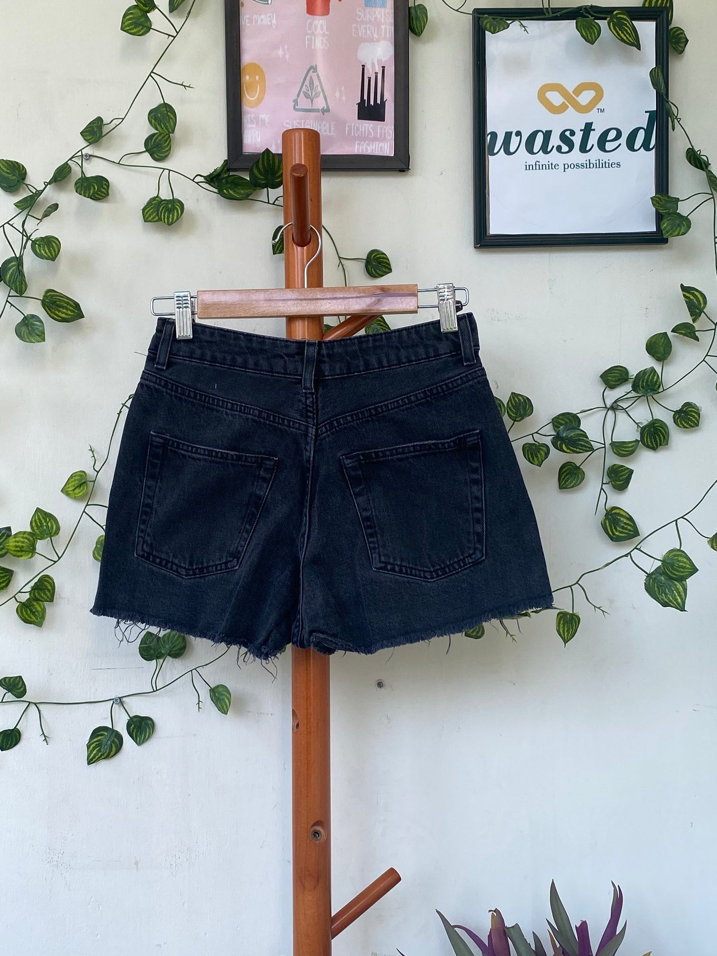 Topshop Moto Mom Black Denim Shorts