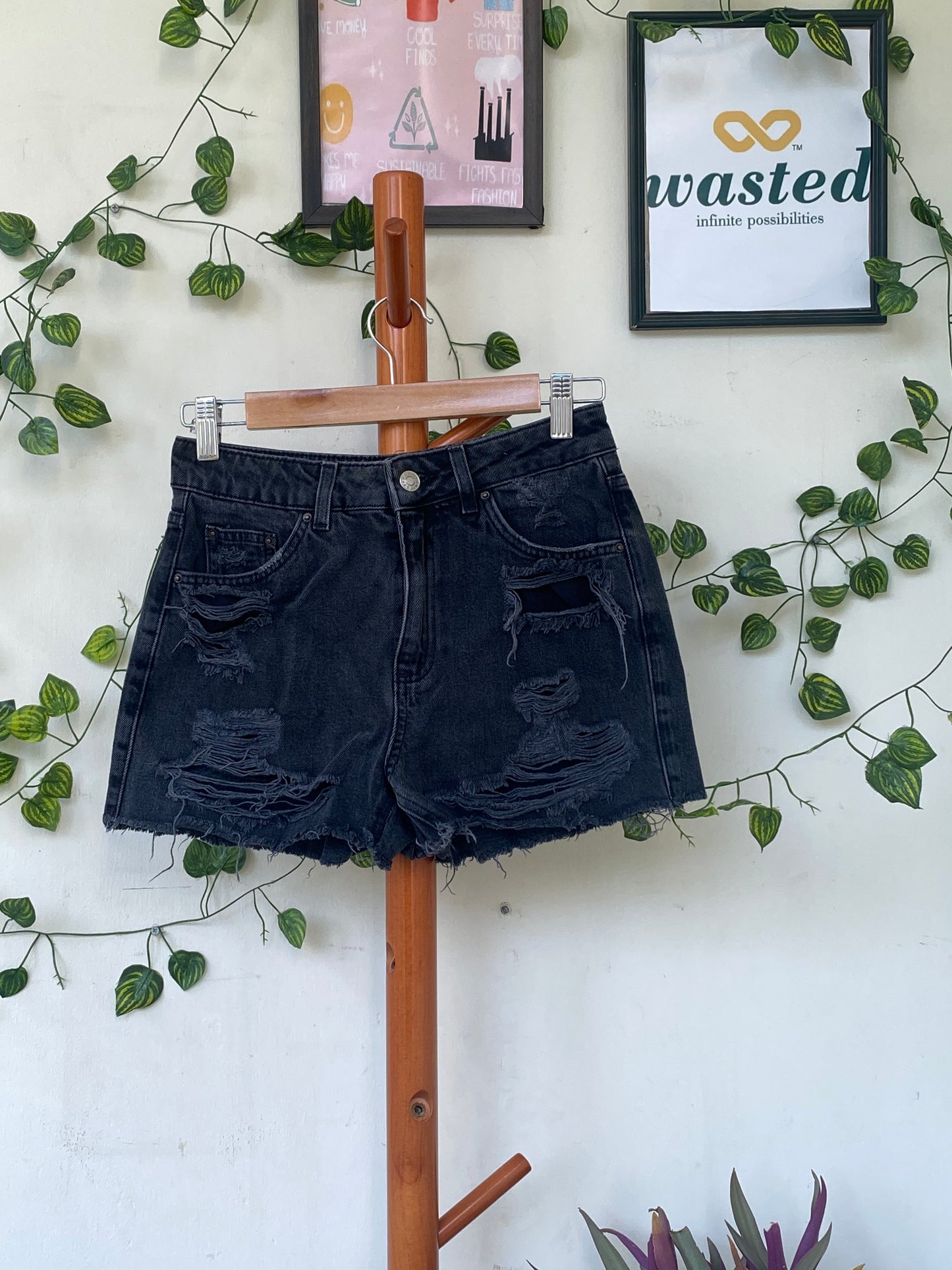 Topshop Moto Mom Black Denim Shorts