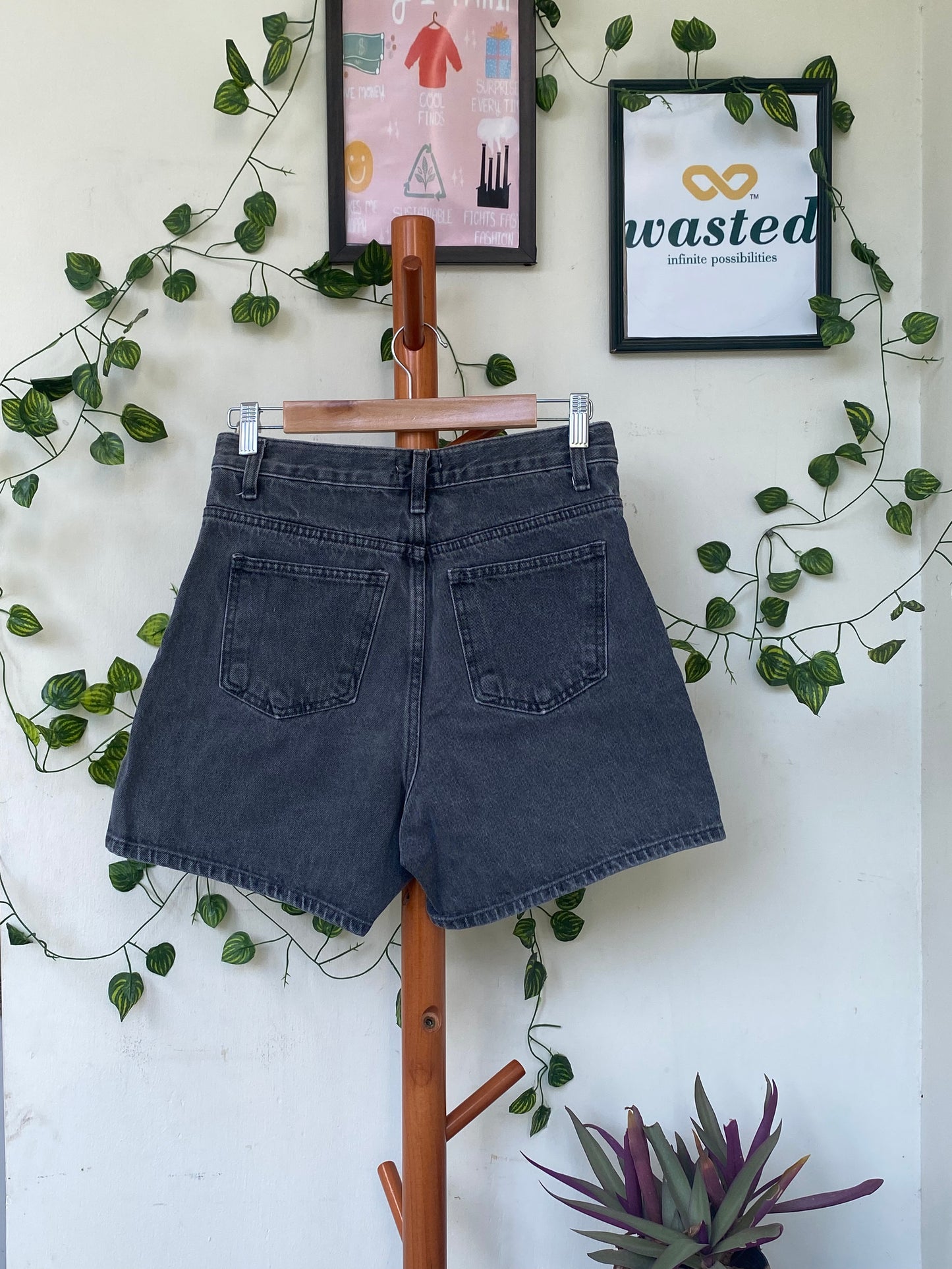 ¾ Quarters Charcoal Denim Shorts