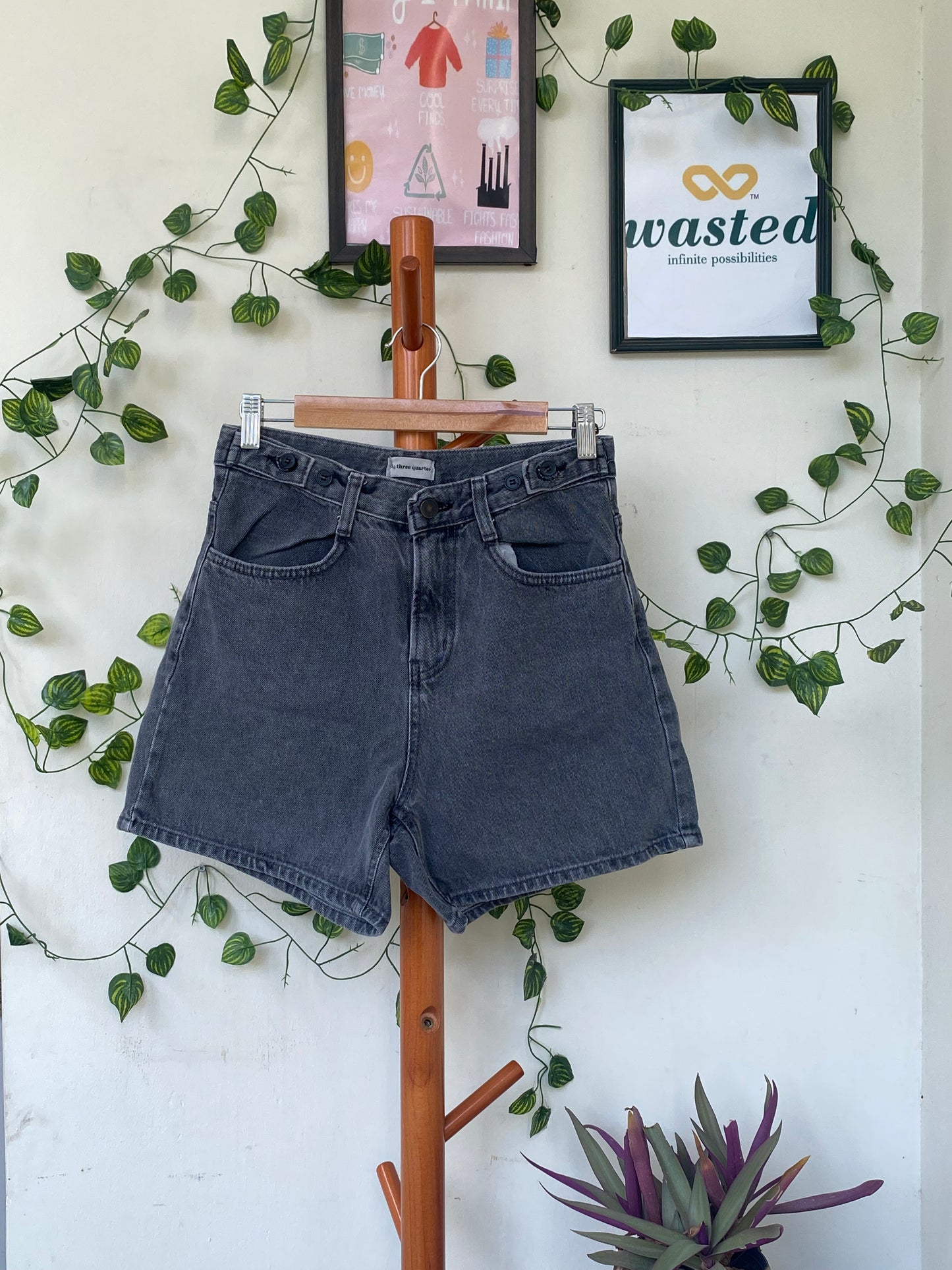 ¾ Quarters Charcoal Denim Shorts