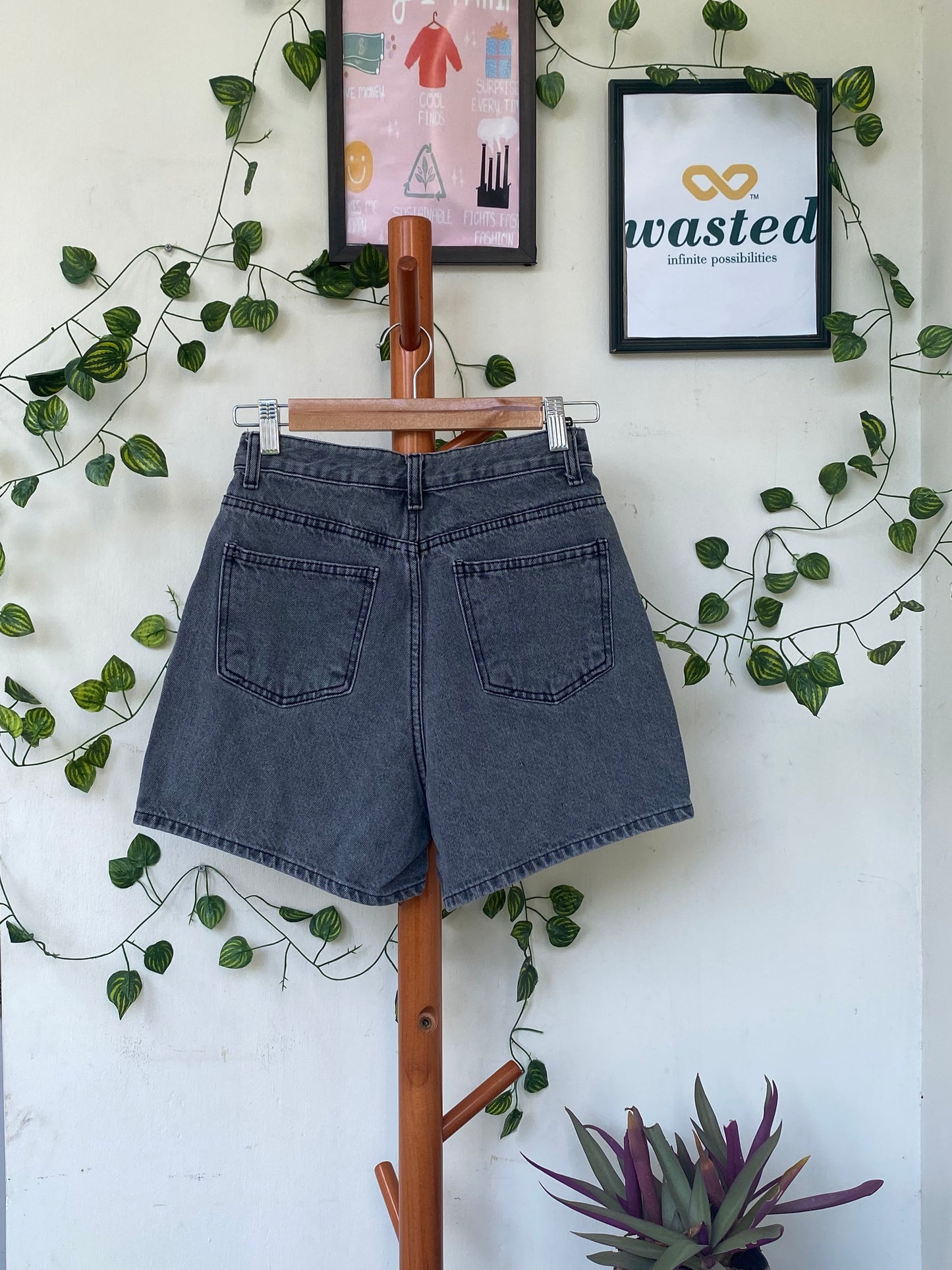 Aura Dark Grey Denim Shorts