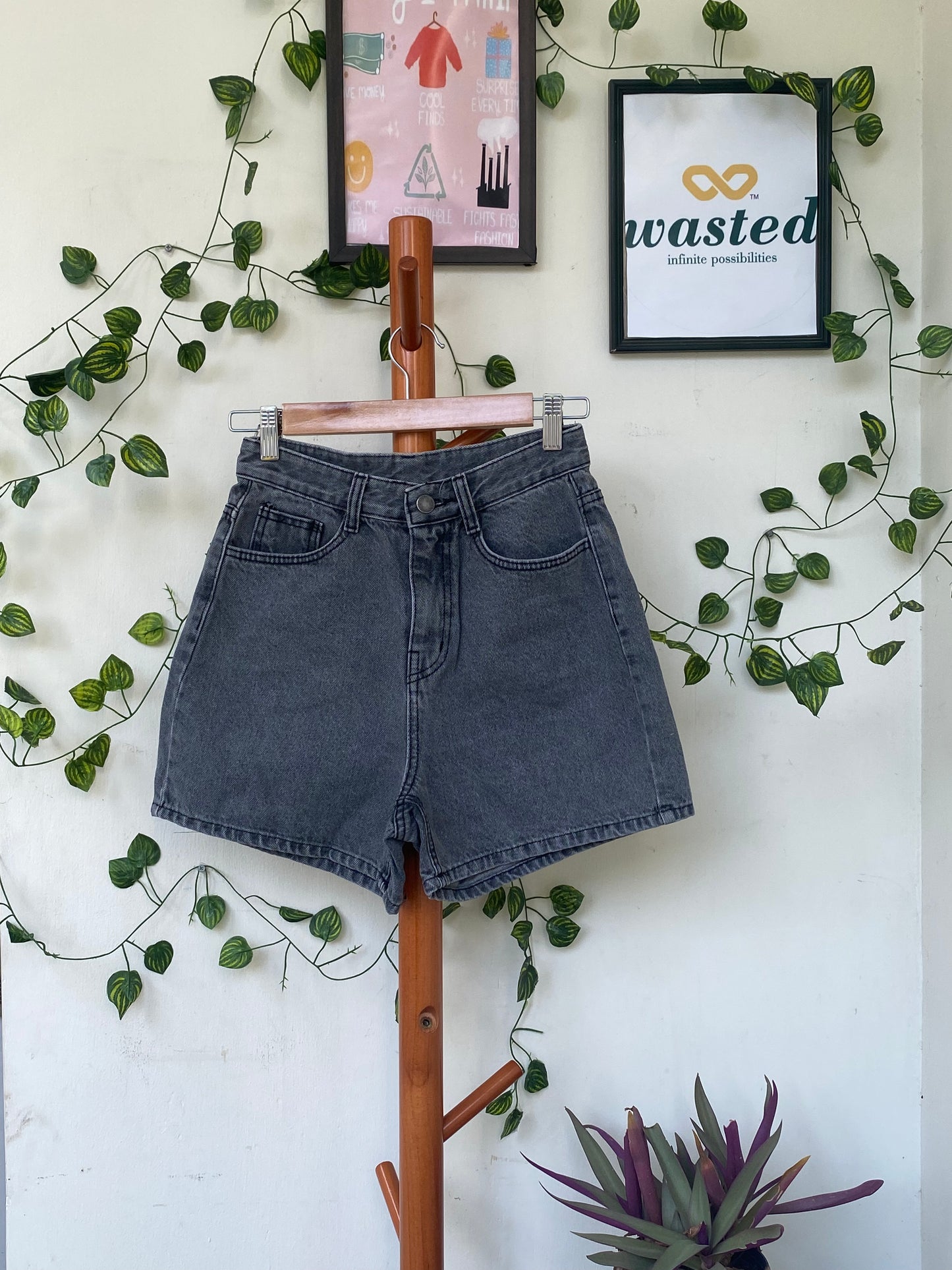 Aura Dark Grey Denim Shorts