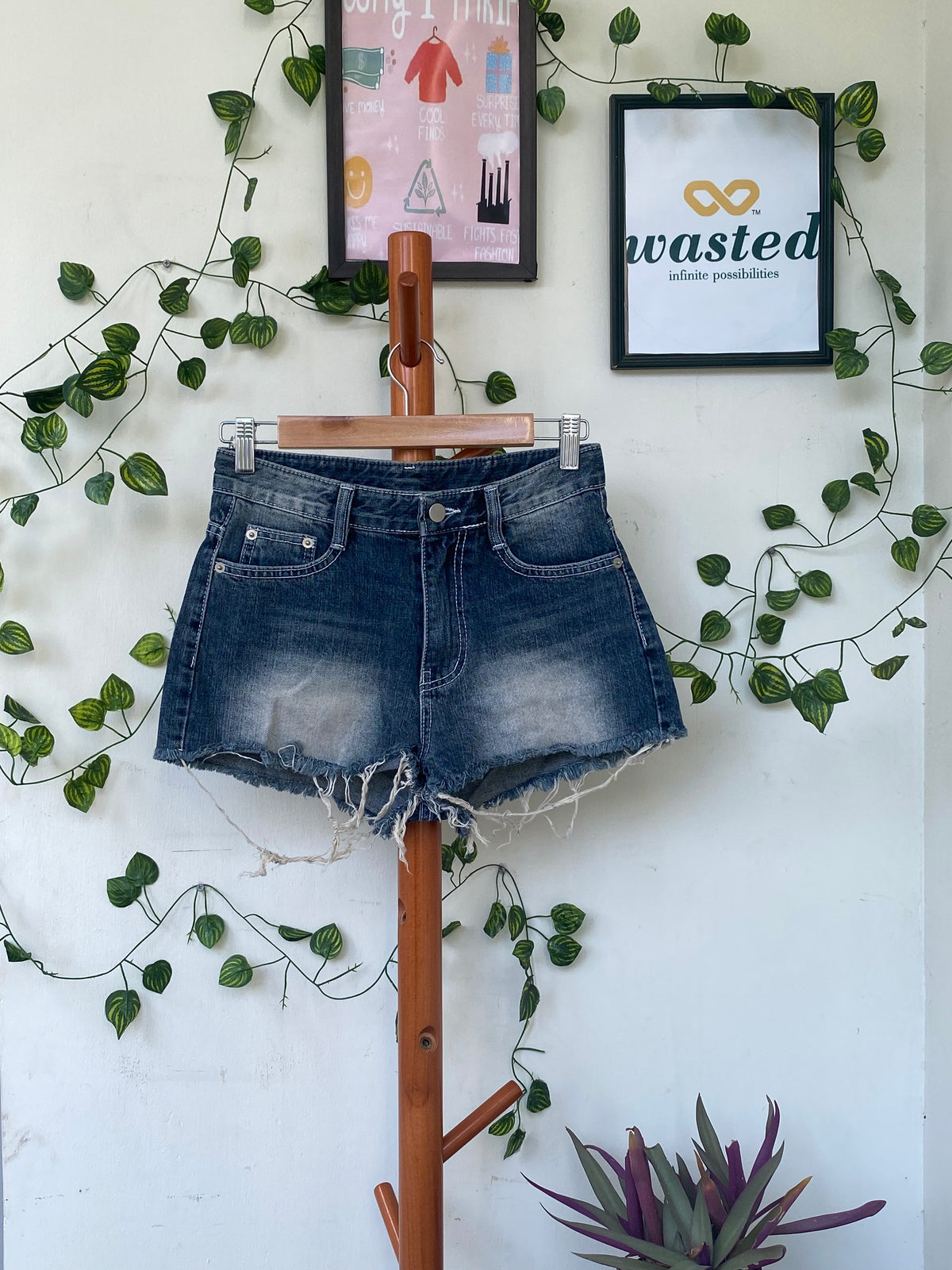 S Cotton Distressed Denim Shorts