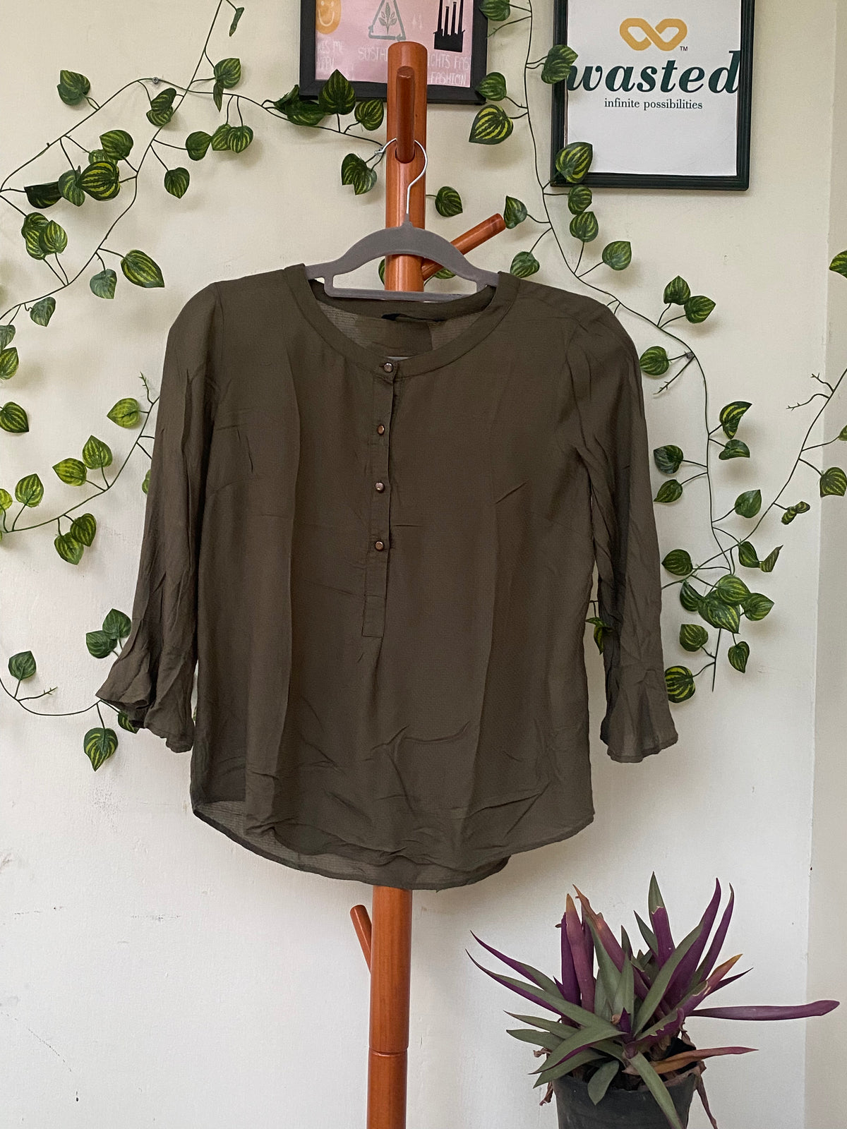 Annabelle Olive Flared Sleeve Top