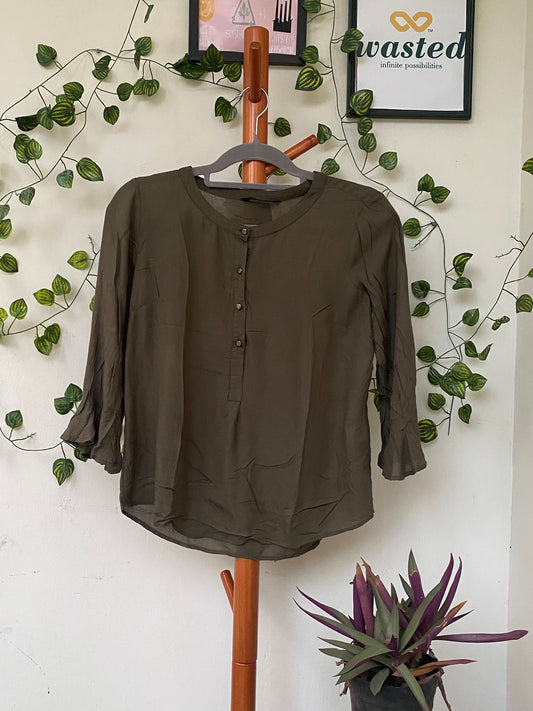 Annabelle Olive Flared Sleeve Top
