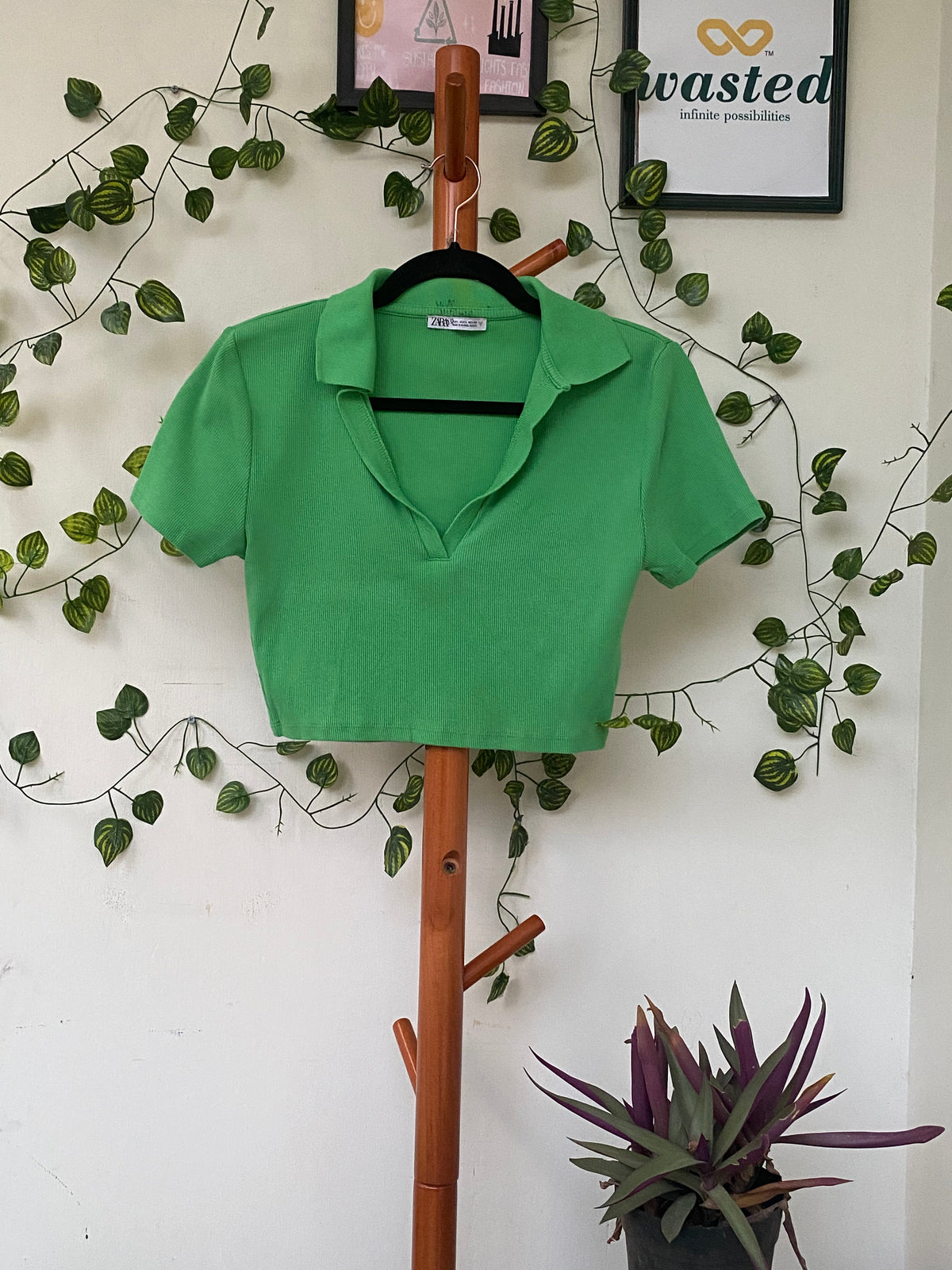 Zara Green Cropped Polo