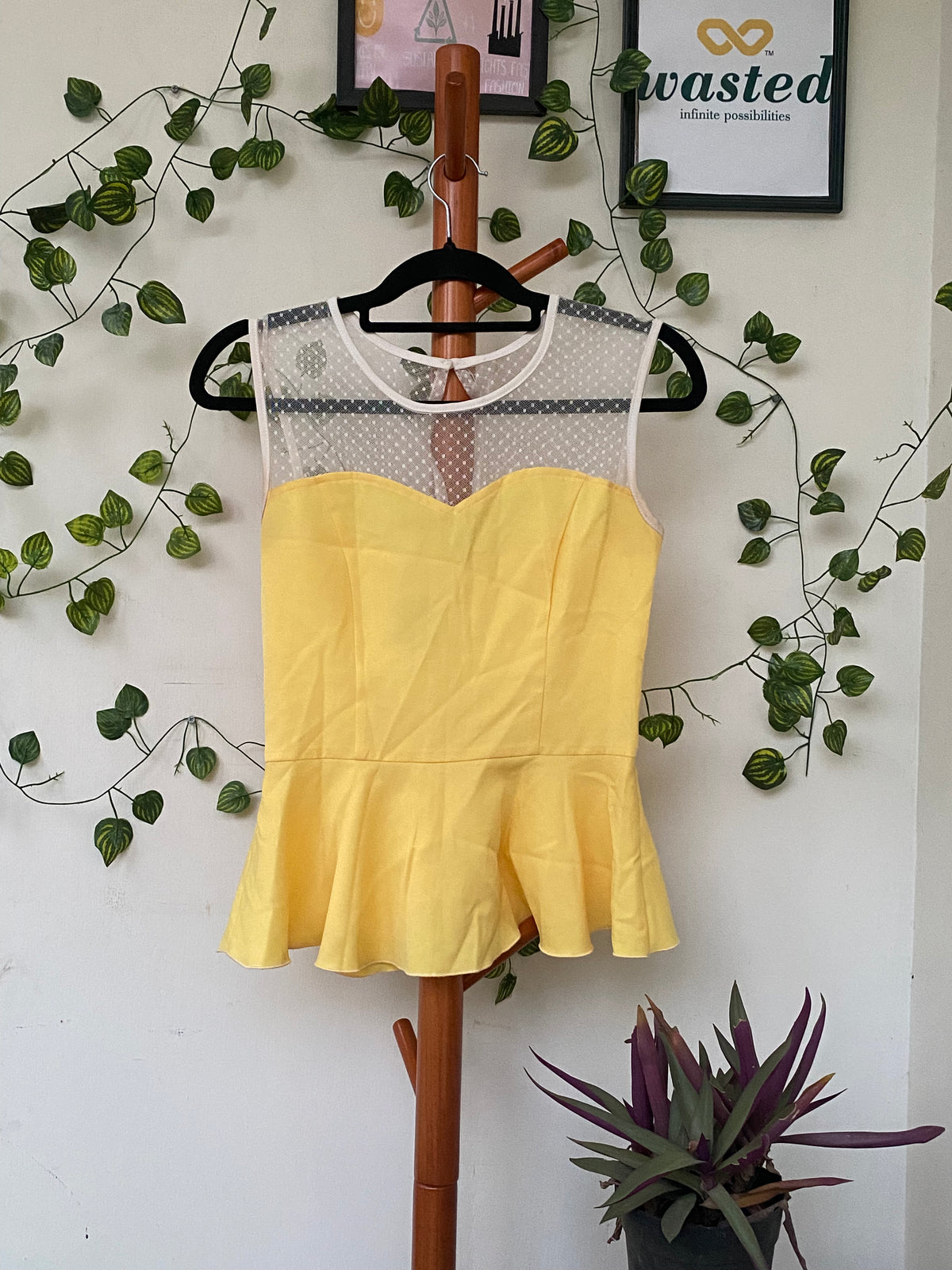 Yellow Mesh Panel Romper