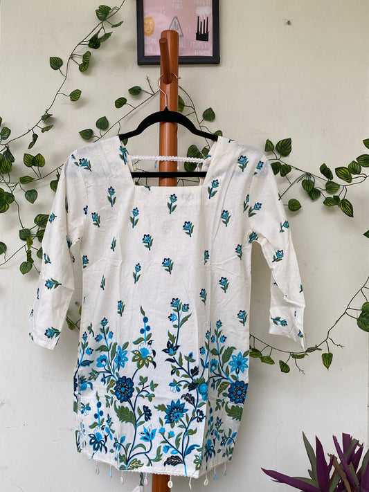 White Blue Floral Kurta