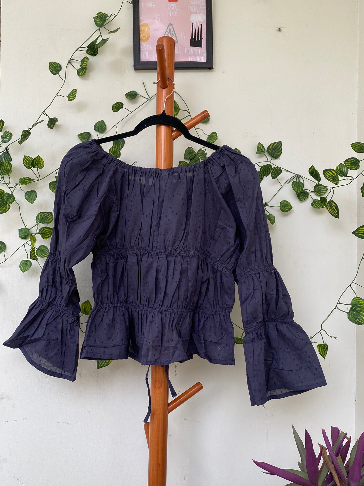 Zara Navy Off-Shoulder Peplum Top