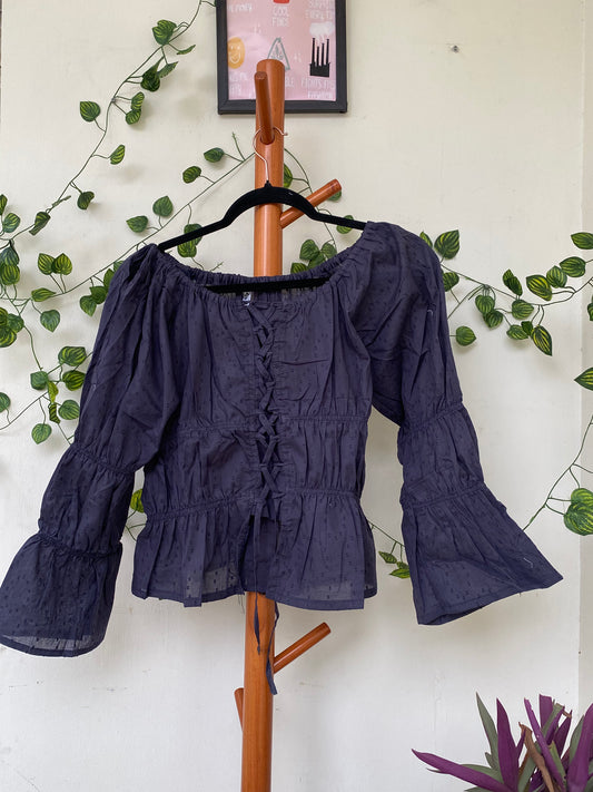 Zara Navy Off-Shoulder Peplum Top