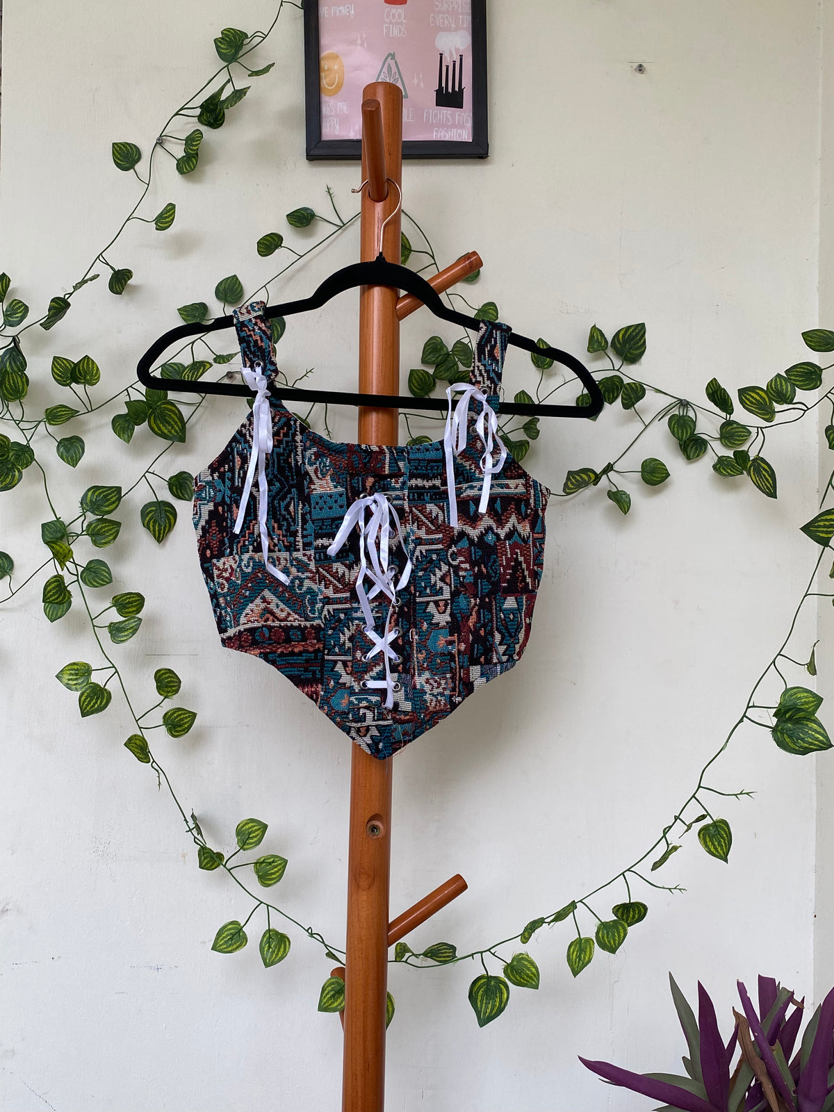 Multicolour Lace-Up Crop Top