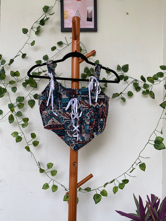 Multicolour Lace-Up Crop Top