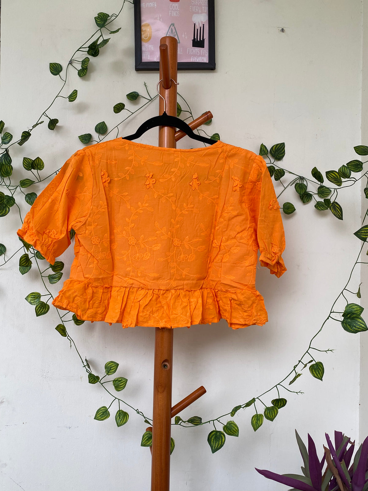 Zara Orange Embroidered Peplum Top