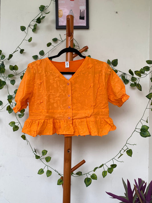 Zara Orange Embroidered Peplum Top