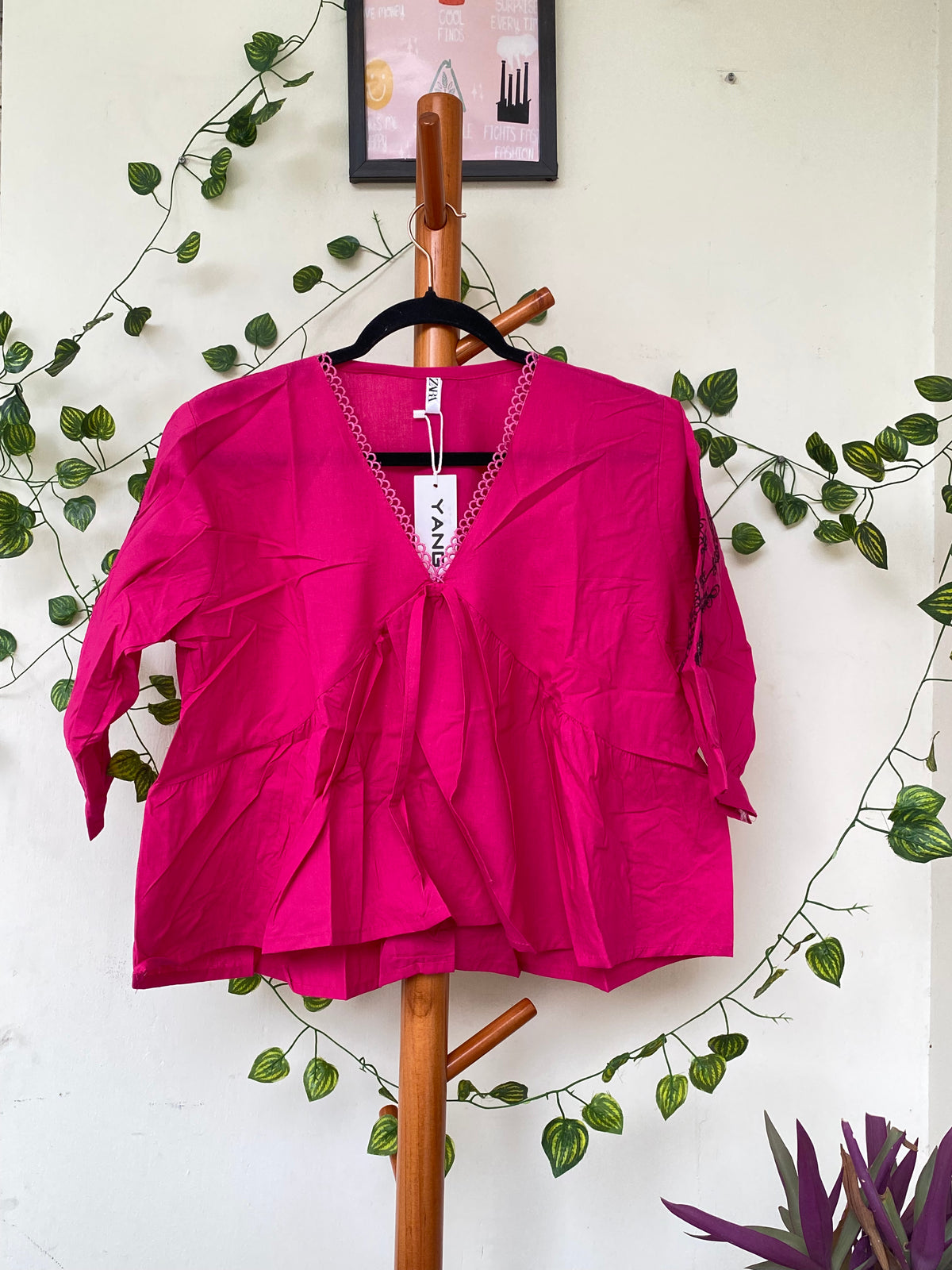 Zara Pink Tie Front Peplum Top