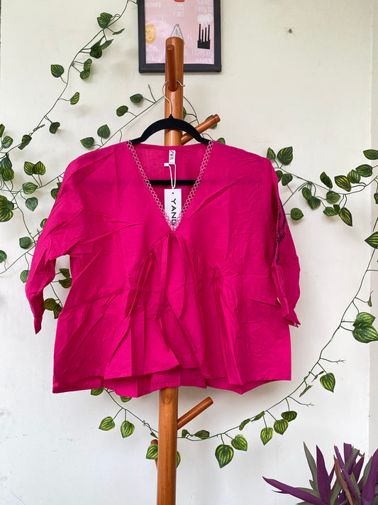 Zara Pink Tie Front Peplum Top