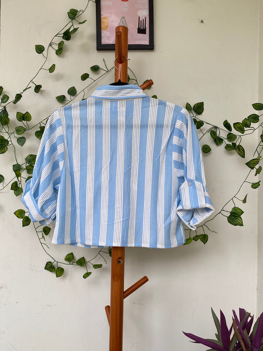 Zara Blue Striped Cropped Shirt