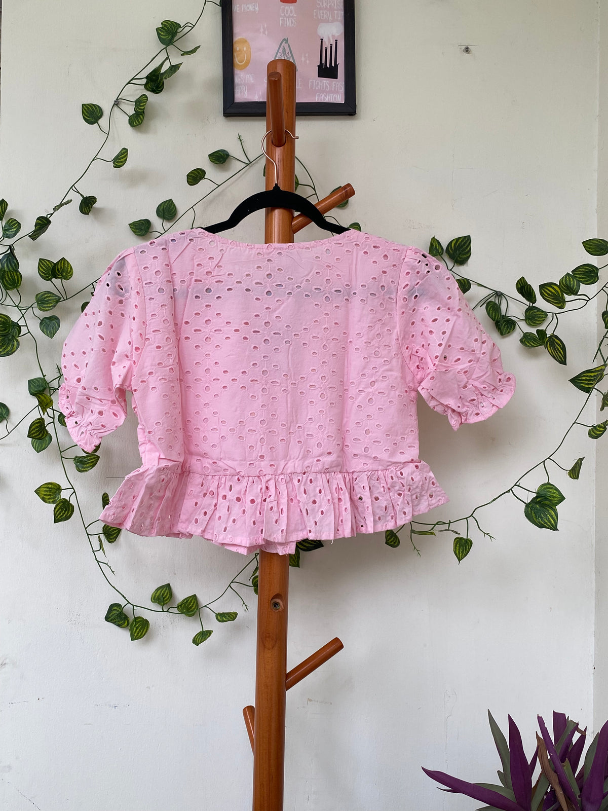 Zara Pink Eyelet Peplum Top
